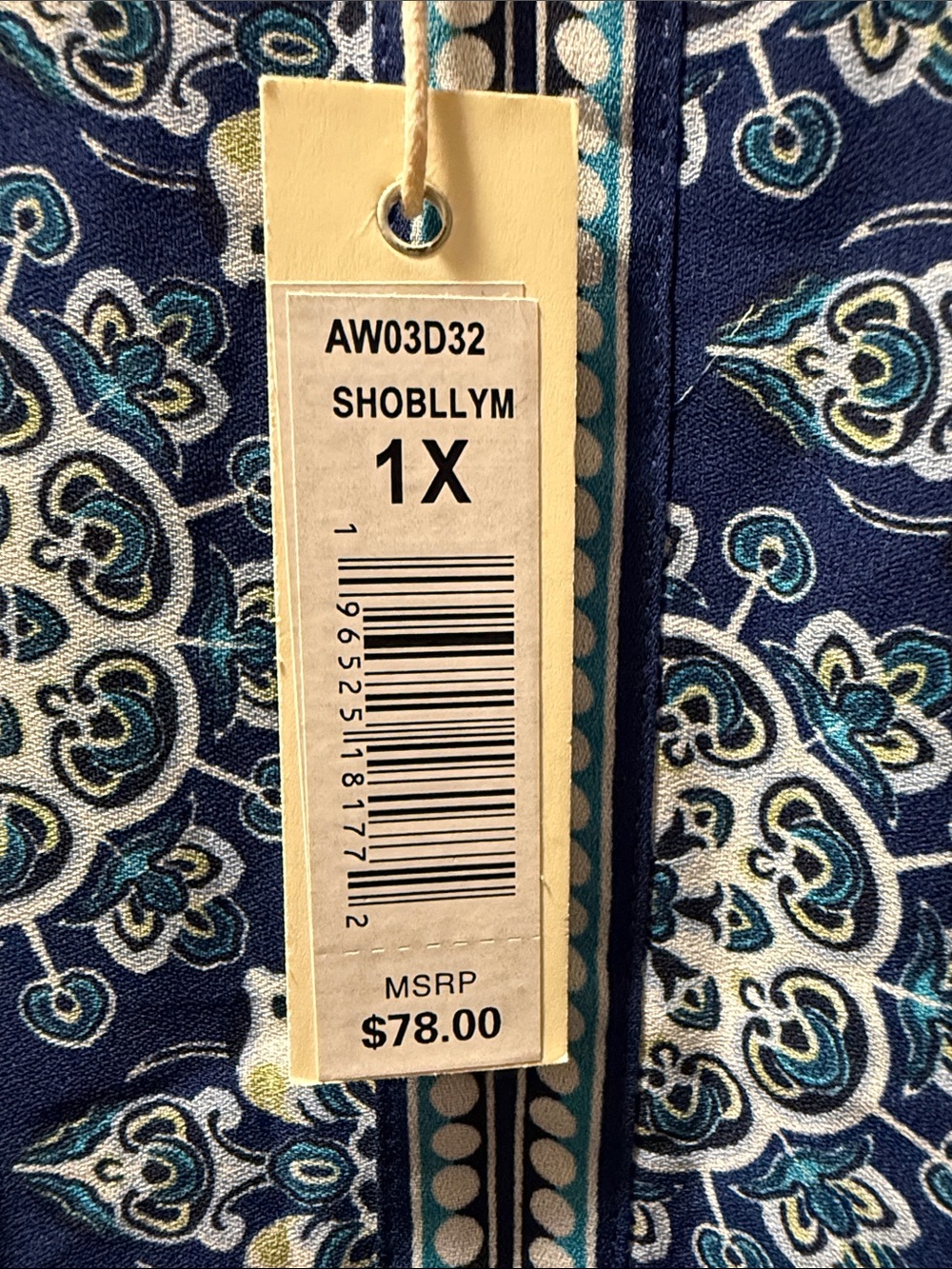 Max Studio Blue & White V-Neck Patterned Kimono Sleeve Top - Picture 5 of 5